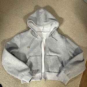 Small grey cropped zip up hooded sweatshirt